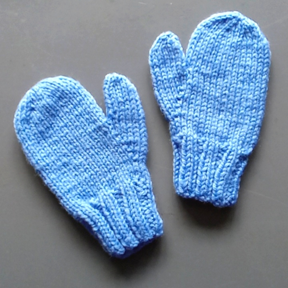 Handmade Handknit Children's Light Sky Blue Mittens Toddler 3T